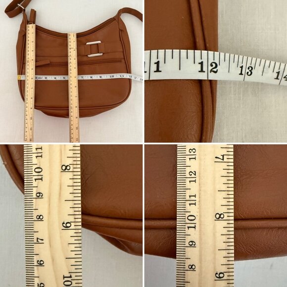 Brown Faux Leather Crossbody Bag Adjustable Strap Multi Compartment Purse - Picture 8 of 15